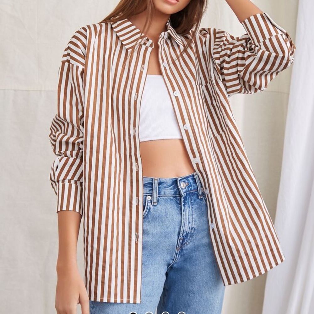 Striped Button Up Oversized Top Blouse Shirt BNWT